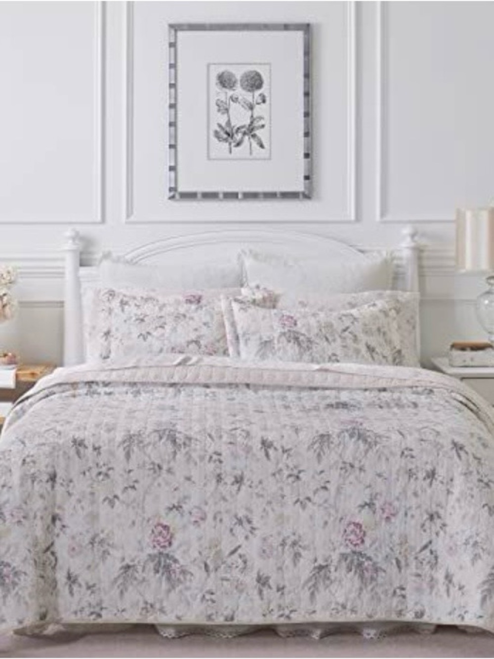 Classic Floral Quilt Set in Soft White and Pink - Laura Ashley
